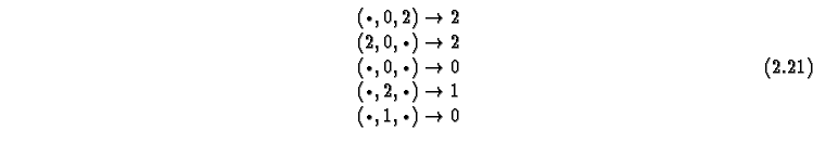 \begin{equation}
\begin{array}{l}
(\makebox[0.5em]{$\scriptstyle\bullet$},0,2) \...
...\makebox[0.5em]{$\scriptstyle\bullet$}) \rightarrow 0
\end{array}\end{equation}